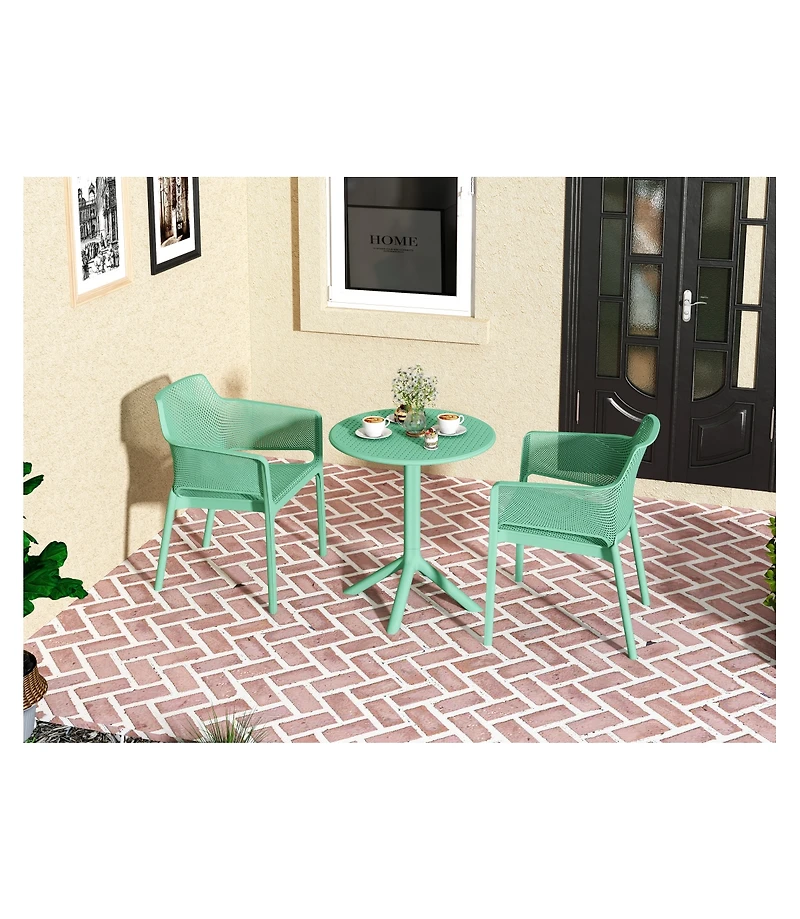 Streamdale Furniture 3 piece plastic arm chair Bistro Grs Premium Ocean Plastic, Green