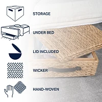 Chett 26.38" Minimalist Hand-Woven Hyacinth/Wood Underbed Storage Bin with Wheels and Handles