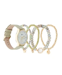 American Exchange Women's Green Polyurethane Leather Strap Analog Watch 38mm with Stackable Bracelets Gift Set