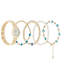 American Exchange Women's Shiny Gold Metal Alloy Band Analog Watch 26mm with Stackable Bracelets Gift Set