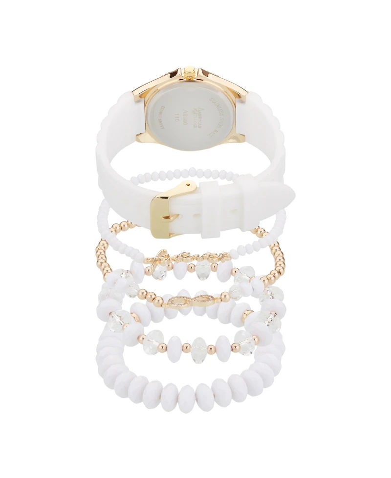 American Exchange Women's White Silicone Strap Analog Watch 35mm with Stackable Bracelets Gift Set