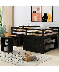 Simplie Fun Full Size Loft Bed with Desk, Drawers, Storage Stairs