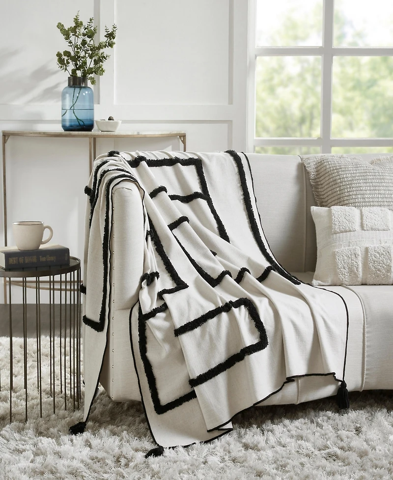 Lulu Tufted Cotton Throw Blanket I 50"x 70" I Ivory Black