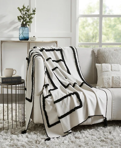 Lulu Tufted Cotton Throw Blanket I 50"x 70" I Ivory Black
