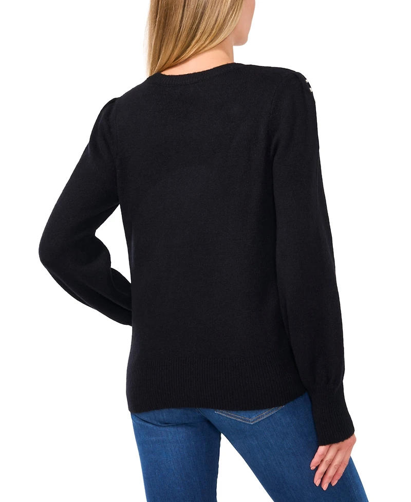 CeCe Women's Scattered-Pearl Crewneck Sweater