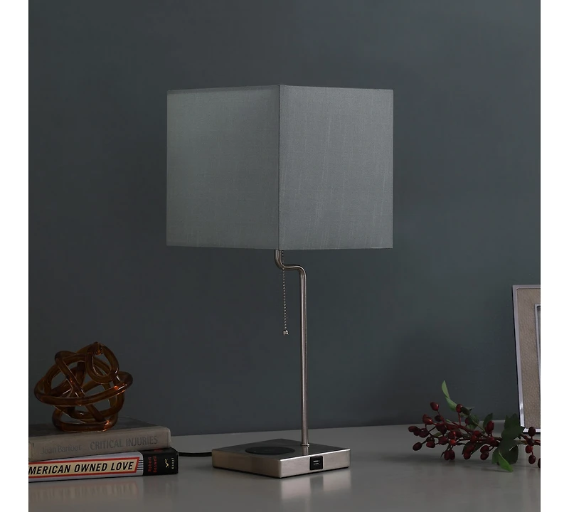 Streamdale 21.5-Inch Aston Square Table Lamp with Charging Station
