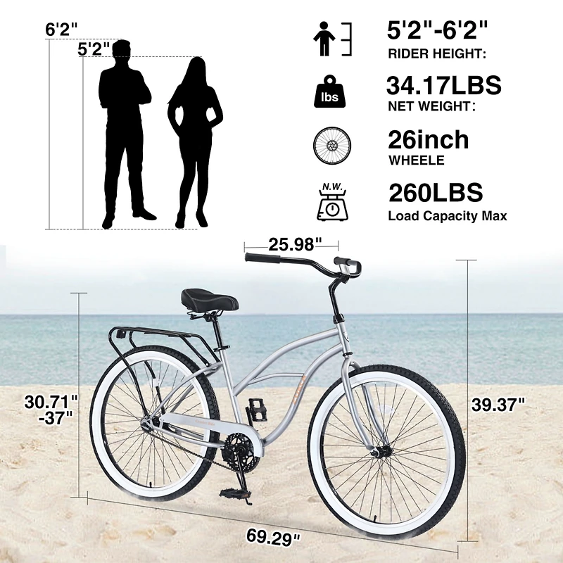 Streamdale Classic Men's Cruiser Bike 26" Wheels, 7-Speed, and Comfortable Ride