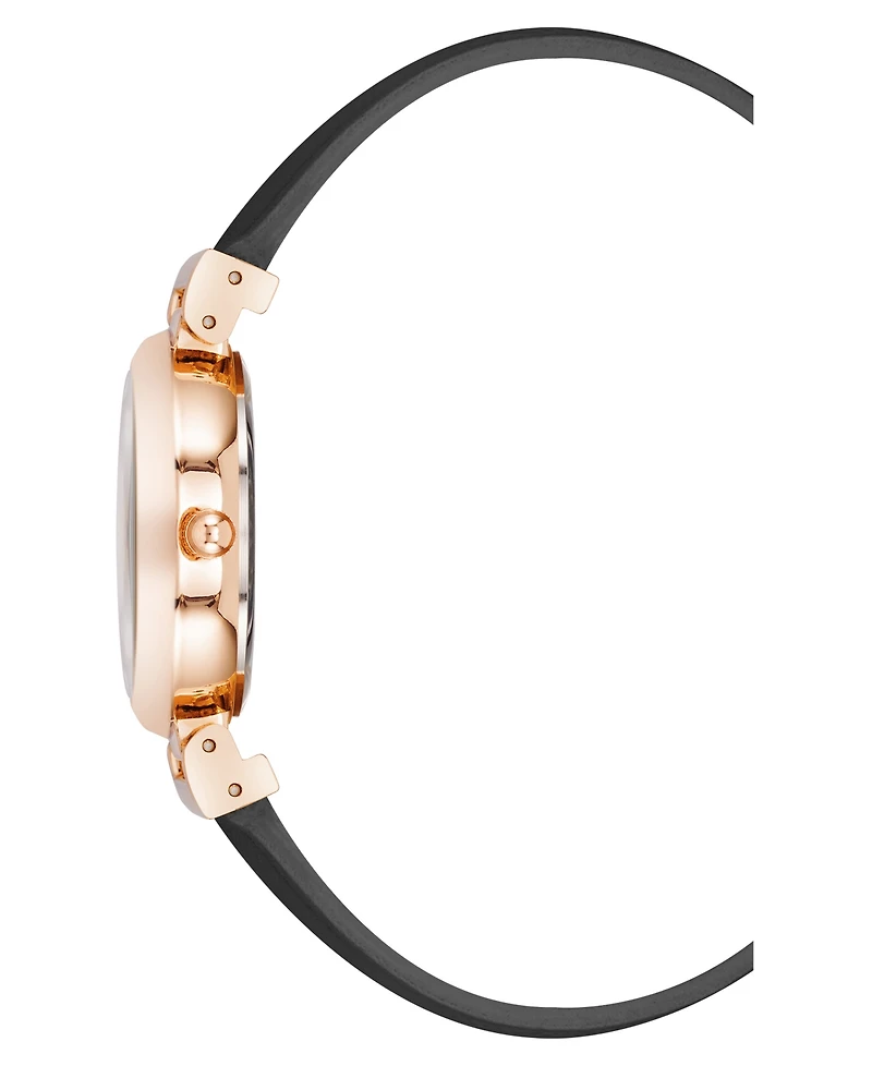 Anne Klein Women's Quartz Black Classic Leather and Rose Gold-Tone Alloy Metal Strap Watch, 28mm