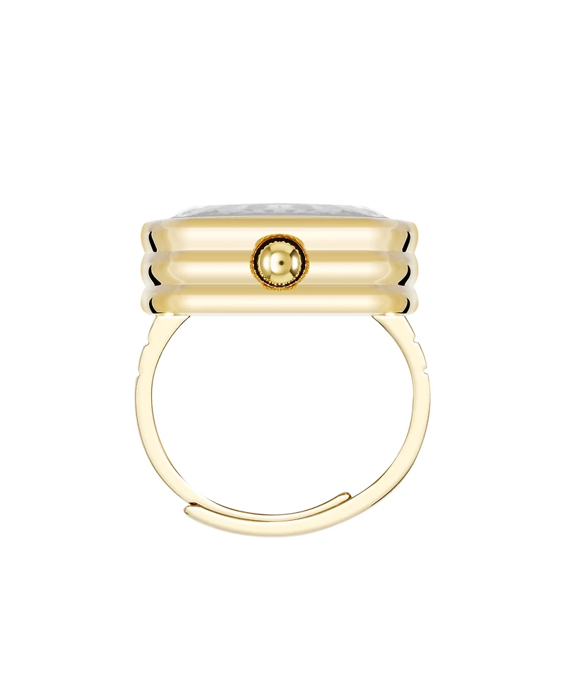 Anne Klein Women's Quartz Faceted Crystal Gold-Tone Alloy Metal Ring Watch, 20mm