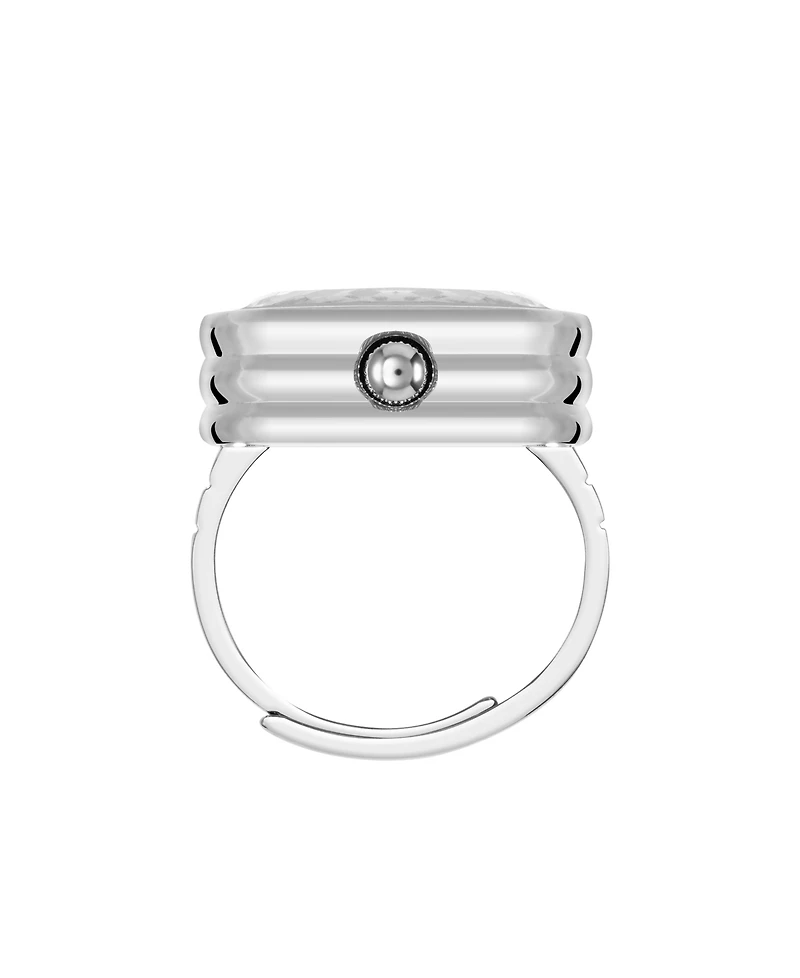 Anne Klein Women's Quartz Faceted Crystal Silver-Tone Alloy Metal Ring Watch, 20mm