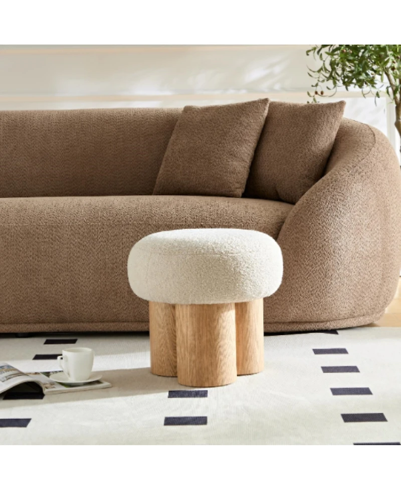 Simplie Fun Mushroom Stool, Grieg Plush Cushion, Wooden Barrel Pvc Pipe, Walnut Finish