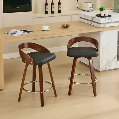 Walnut Finish Mid-Century Modern Bar Stools (Set of 2