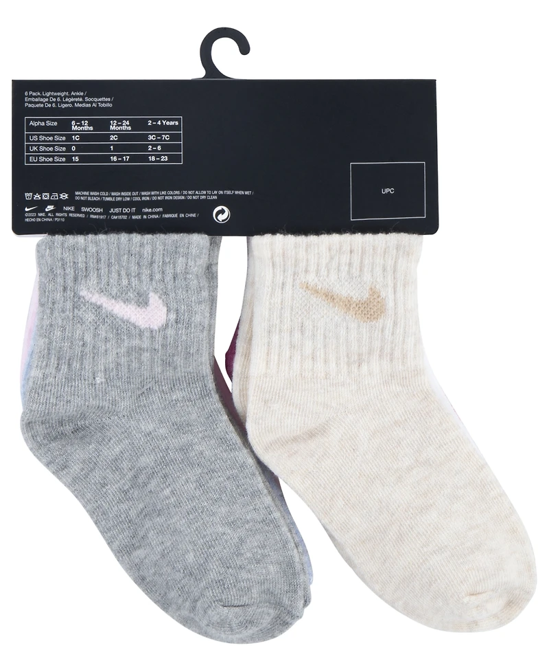 Nike Baby Girls' or Boys' and Toddler Swoosh Ankle Socks, 6-Pack