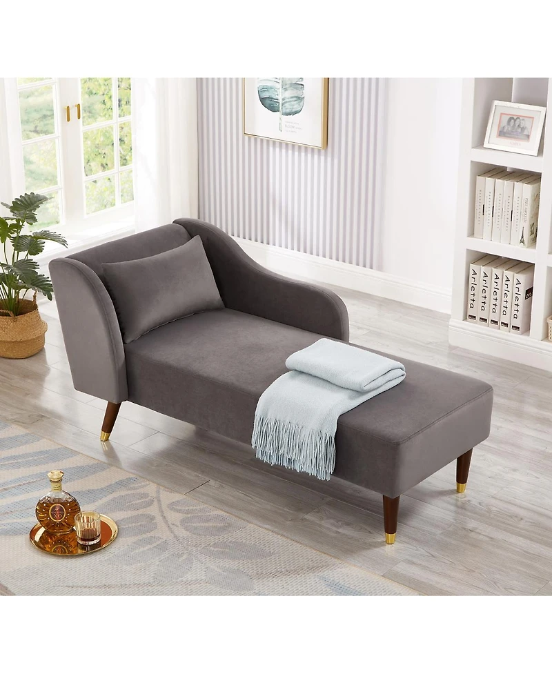Streamdale Furniture Modern Chaise Lounge Chair Velvet Upholstery (Grey)