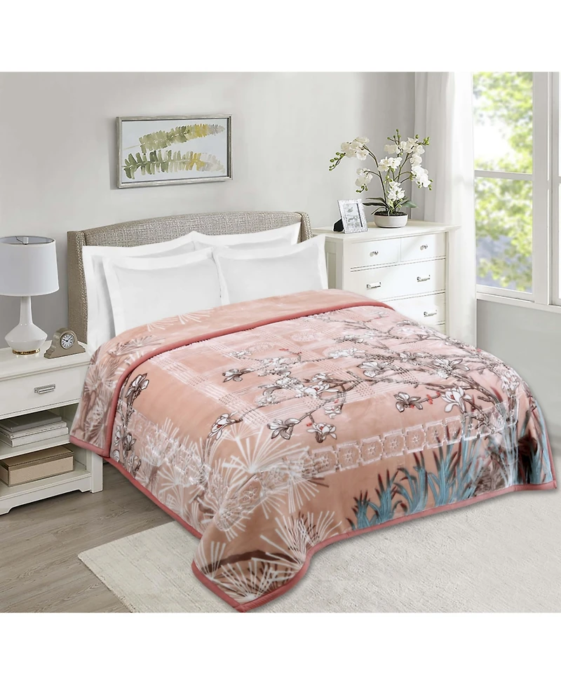 Clara Clark Heavy & Warm Korean Style Reversible Printed Raschel Mink Bed Blanket