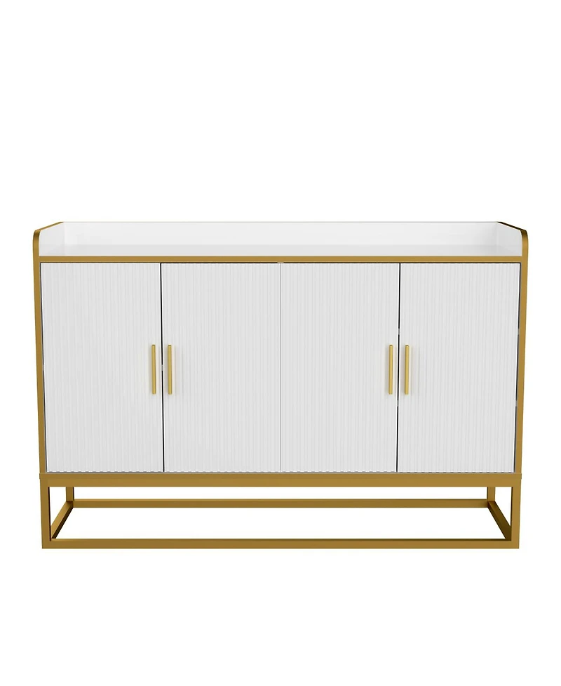 Modern Kitchen Buffet Storage Cabinet Cupboard White Gloss With Metal Legs For Living Room Kitchen