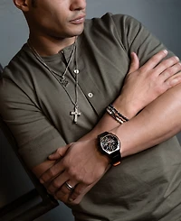 Bulova Marc Anthony Men's Orange Leather Box Link Chain Bracelet in Sterling Silver-Plate, BVB1130-orsna