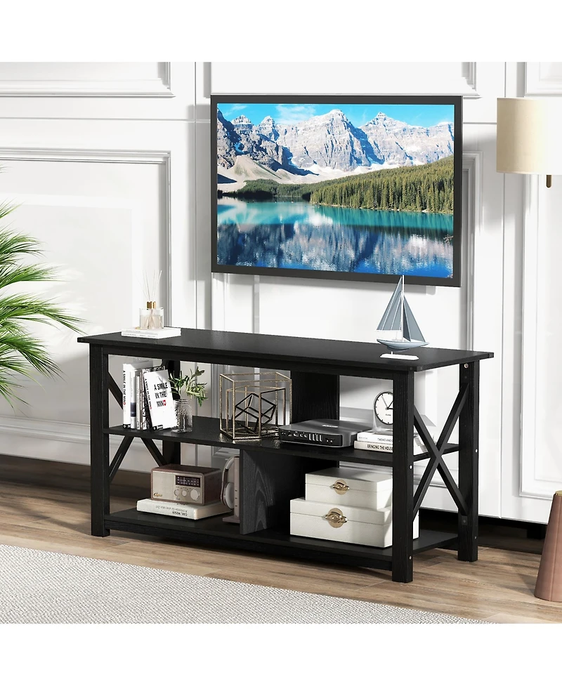 Gymax Modern Entertainment Center Farmhouse Tv Stand for Tv's up to 55''w/ Open Shelves White