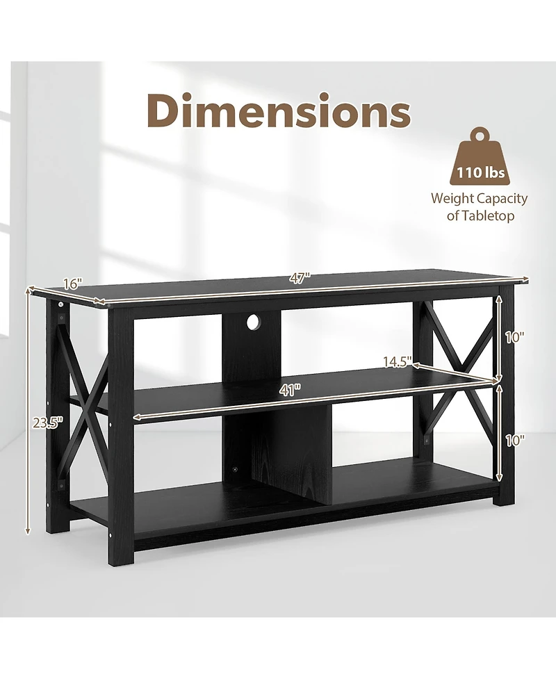 Gymax Modern Entertainment Center Farmhouse Tv Stand for Tv's up to 55''w/ Open Shelves White