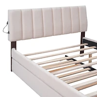 Streamdale Teddy Fleece Full Upholstered Platform Bed With Trundle, Beige