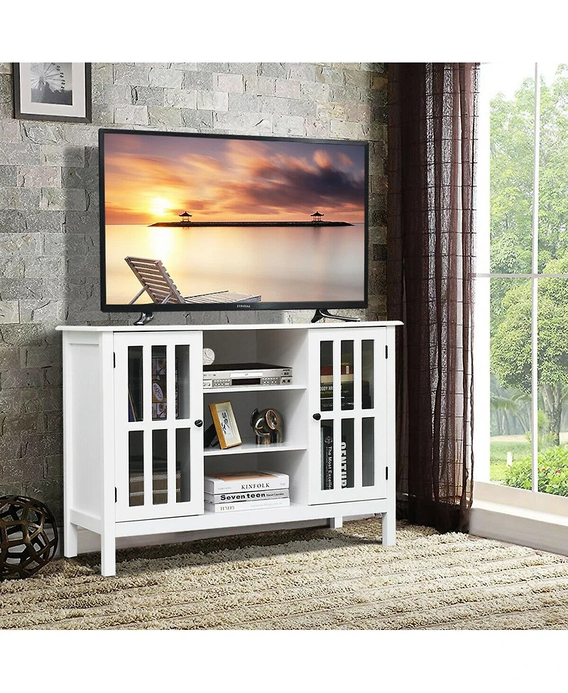Gymax Wood Tv Stand Entertainment Media Center Console for Tv up to 50'' White