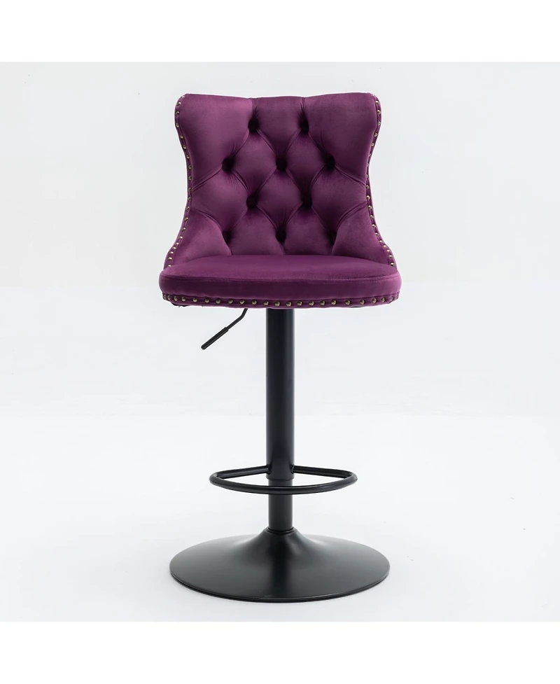 Swivel Velvet Barstools, Adjustable Height, Purple (Set of 2