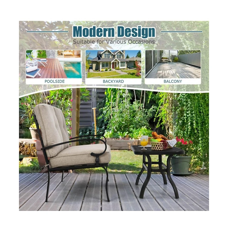 Sugift 2 Pieces Patio Loveseat Bench Table Furniture Set with Cushioned Chair