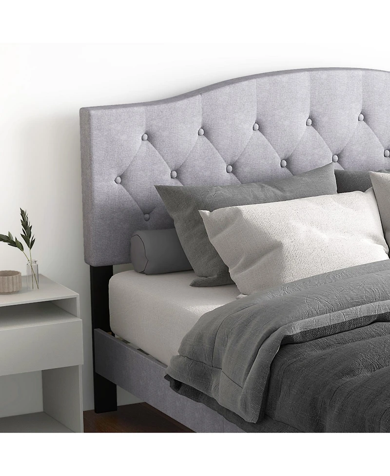 Sugift Queen Size Upholstered Platform Bed with Button Tufted Headboard-Queen Size