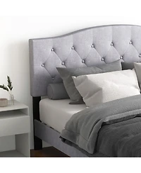 Sugift Queen Size Upholstered Platform Bed with Button Tufted Headboard-Queen Size