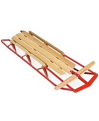 Givimo 54 Inch Kids Wooden Snow Sled with Metal Runners and Steering Bar