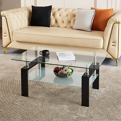 Simplie Fun Tempered Clear Glass Coffee Table, 2-Layers Coffee Table Living Room Center Table