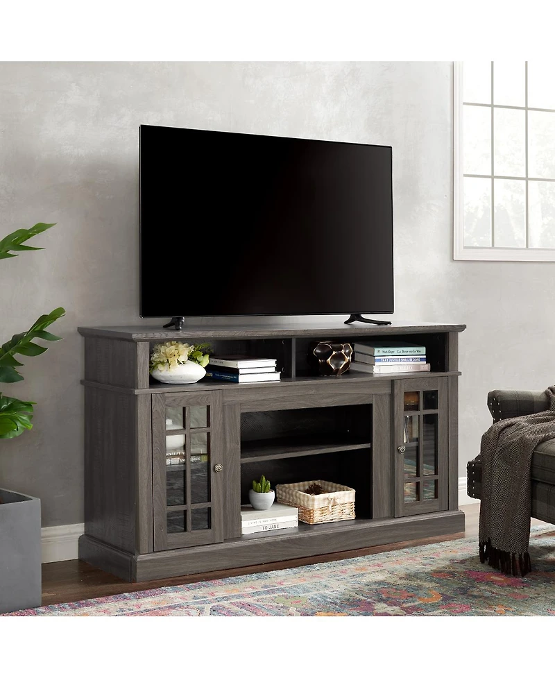 Streamdale Furniture Modern Tv Stand with Open/Closed Storage, Dark Walnut, 58"W