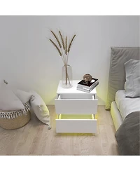 Streamdale White Glossy Bedside Table with Rgb Led and Bluetooth