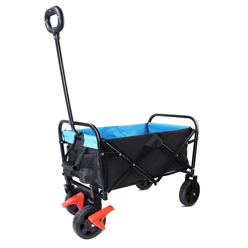 Streamdale Mini Folding Wagon Garden Shopping Beach Cart (Black+Blue+Brake)