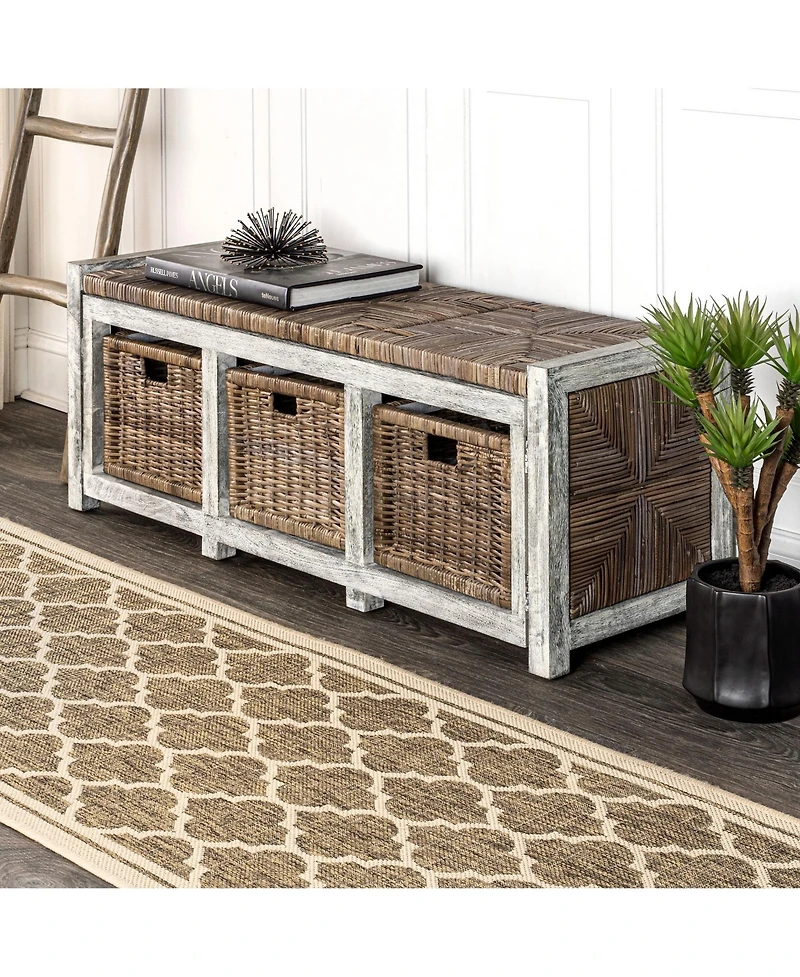 Happimess Rustic 3-Drawer Wicker Storage Bench