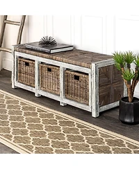 Happimess Rustic 3-Drawer Wicker Storage Bench