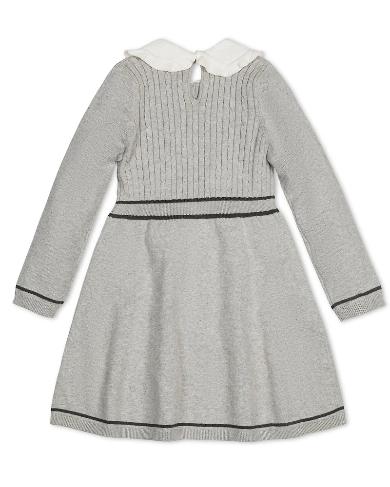 Hope & Henry Big Girls Organic Long Sleeve Cable Knit Peter Pan Collar Sweater Dress