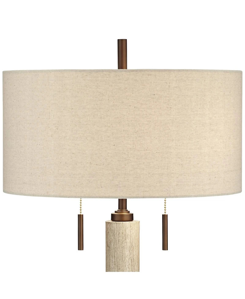 Franklin Iron Works Hugo Industrial Table Lamp 28 1/2" Tall Whitewashed Wood with Usb Charging Port and Dimmer Oatmeal Fabric Shade for Bedroom H