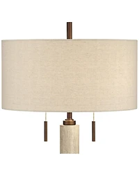 Franklin Iron Works Hugo Industrial Table Lamp 28 1/2" Tall Whitewashed Wood with Usb Charging Port and Dimmer Oatmeal Fabric Shade for Bedroom H