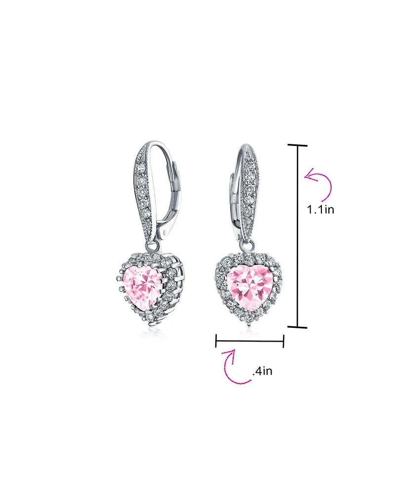 Bling Jewelry 4CT Cz Pink Halo Heart Shaped Cubic Zirconia Dangle Lever back Earrings Invisible Cut Rhodium Plated