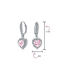 Bling Jewelry 4CT Cz Pink Halo Heart Shaped Cubic Zirconia Dangle Lever back Earrings Invisible Cut Rhodium Plated
