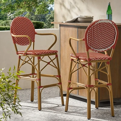 Streamdale Parisian-Inspired Aluminum Barstools with Woven Wicker