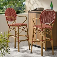 Streamdale Parisian-Inspired Aluminum Barstools with Woven Wicker