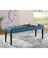 Streamdale Fabric Tufted Turned Leg Dining Bench, Blue