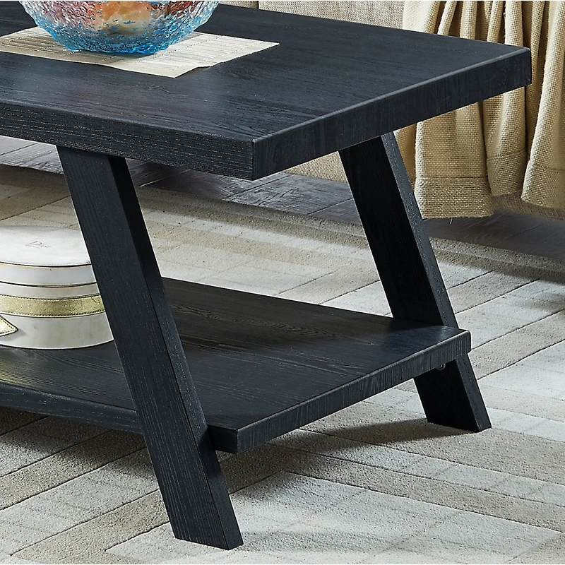 Streamdale Furniture Replicated Wood Shelf Coffee Table in Black Finish