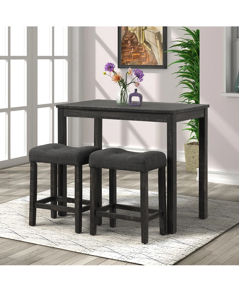 Simplie Fun Wood 3-Piece Counter Height Dining Set, Gray