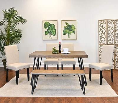 Streamdale Amisos 6-Piece Dining Set Hairpin Table, 4 Chairs, Bench (Tan)