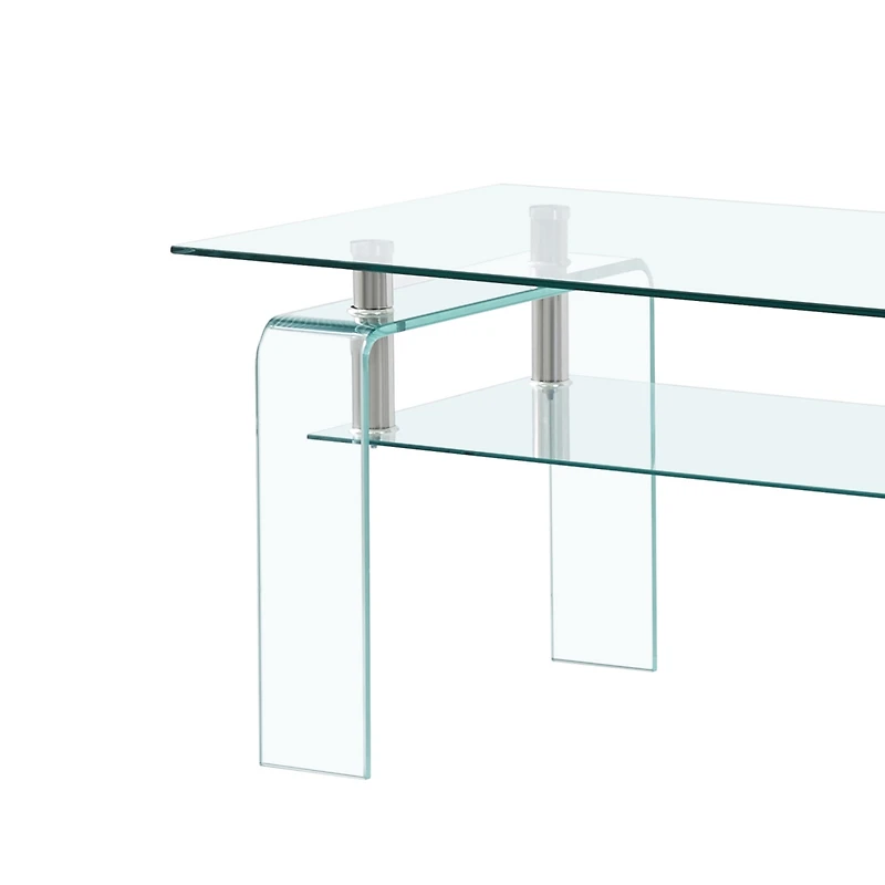 Streamdale Furniture Modern Tempered Glass Coffee Table with 2 Tiers for Living Room Decor