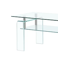 Streamdale Furniture Modern Tempered Glass Coffee Table with 2 Tiers for Living Room Decor