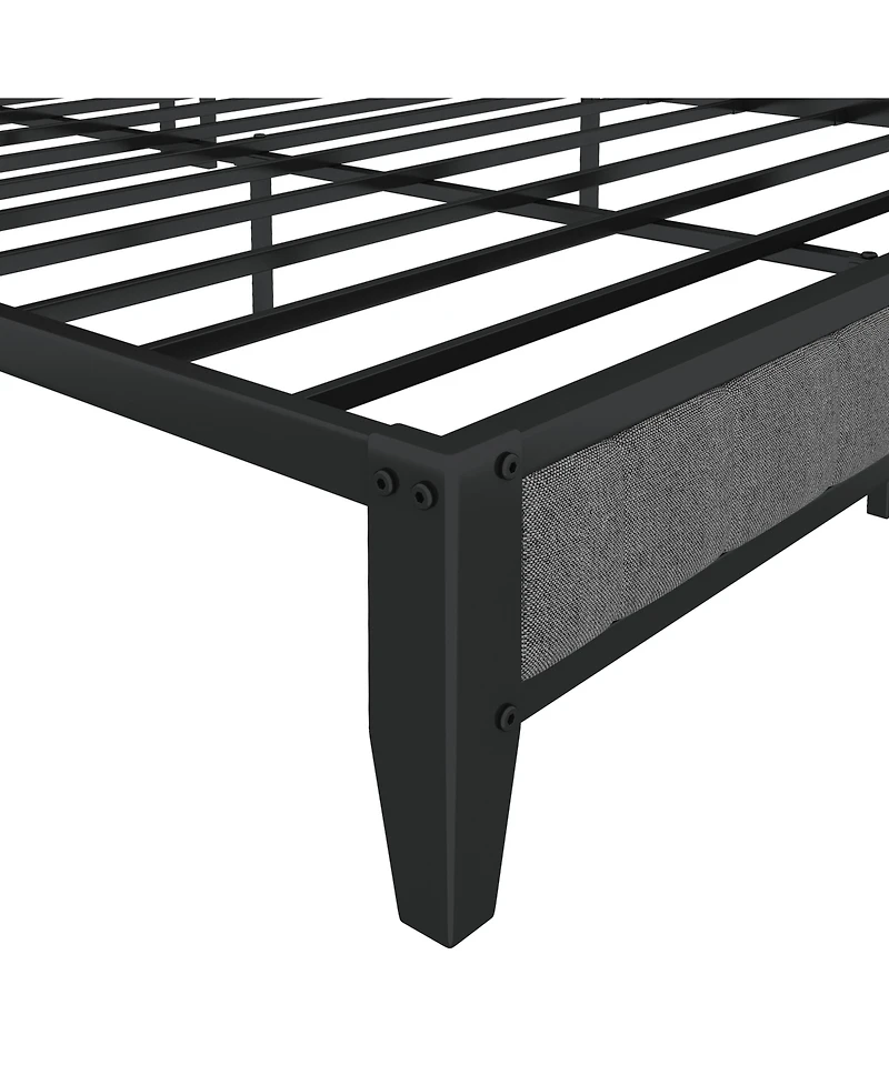 Simplie Fun Full Size Bed Frame with Charging Station, Upholstered Headboard, Metal Platform, Grey